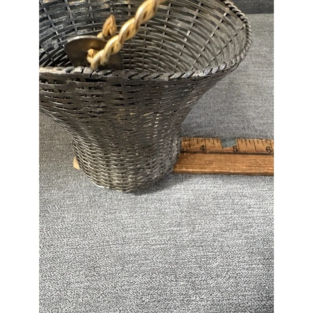 Vintage‎ Teleflora Gift Metal Woven Basket Tall Moveable Handle Silver Toned